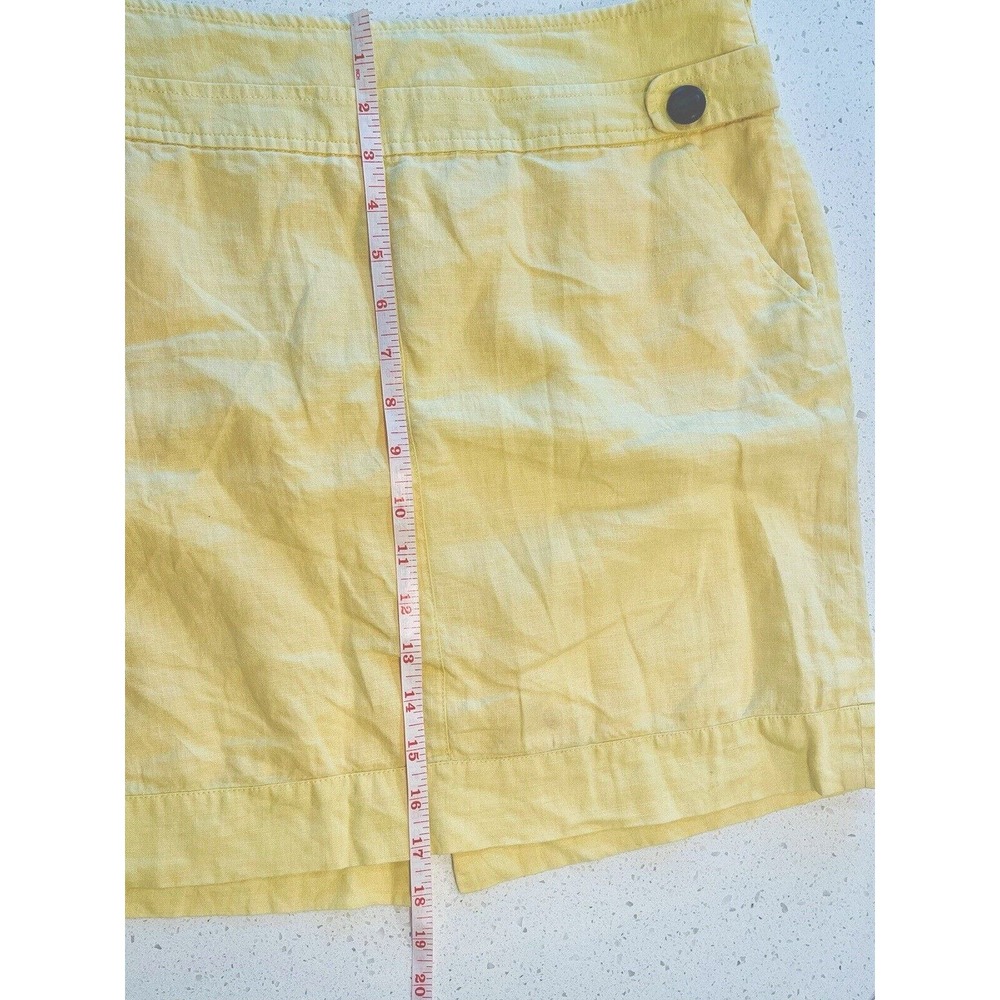 Banana Republic Women’s‎ 10 Linen Skirt Yellow & Brown Buttons Pockets Side Zip